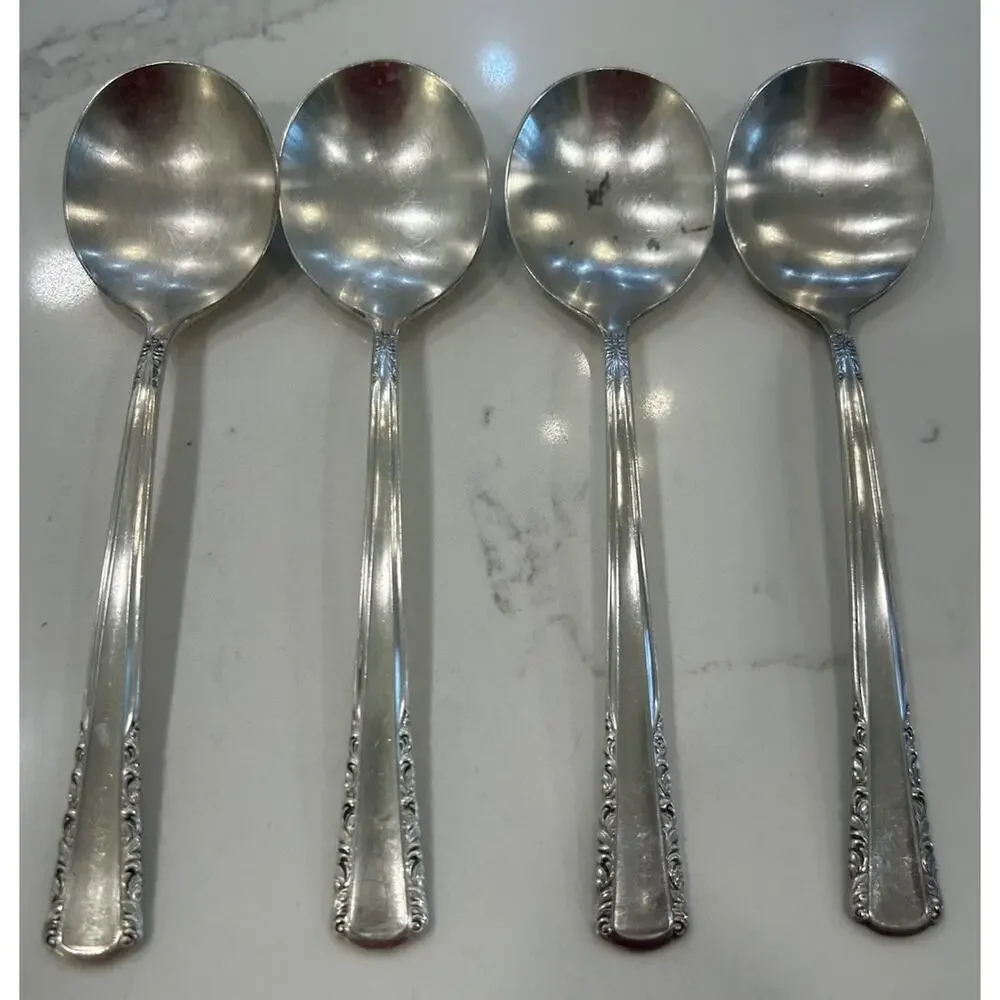 Vtg Set Of 4 Holmes & Edwards May Queen Soup Spoons 7” Silverplate Inlaid IS